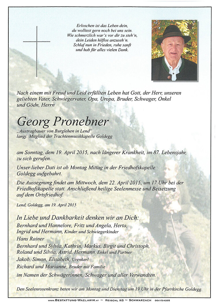 Parte von Georg Pronebner † 19.04.2015