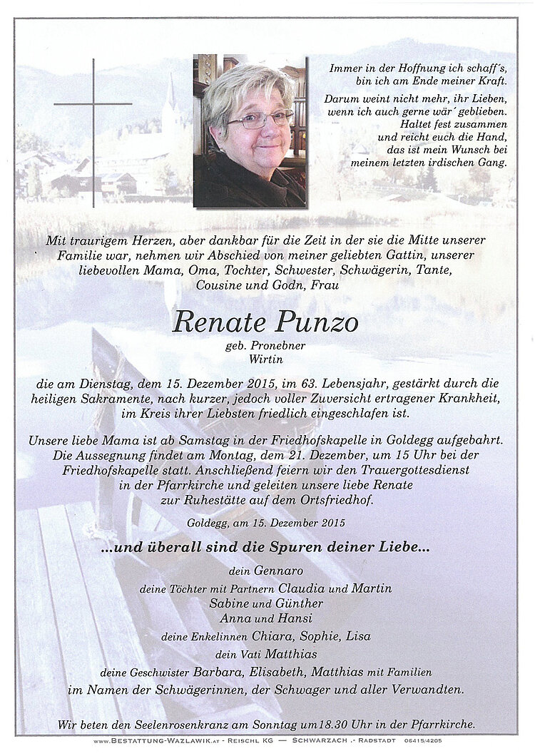 Parte von Renate Punzo † 15.12.2015