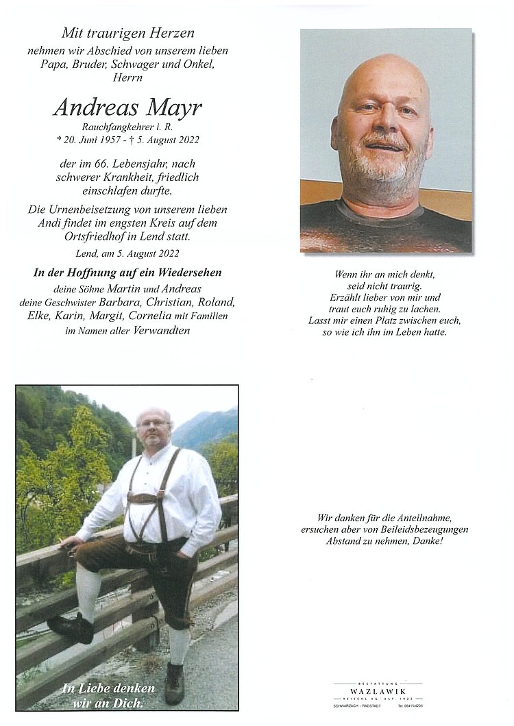 Parte von Andreas Mayr † 05.08.2022