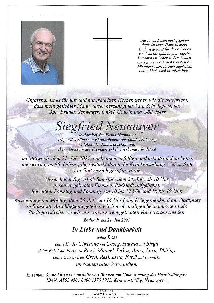 Parte von Siegfried Neumayer † 21.07.2021