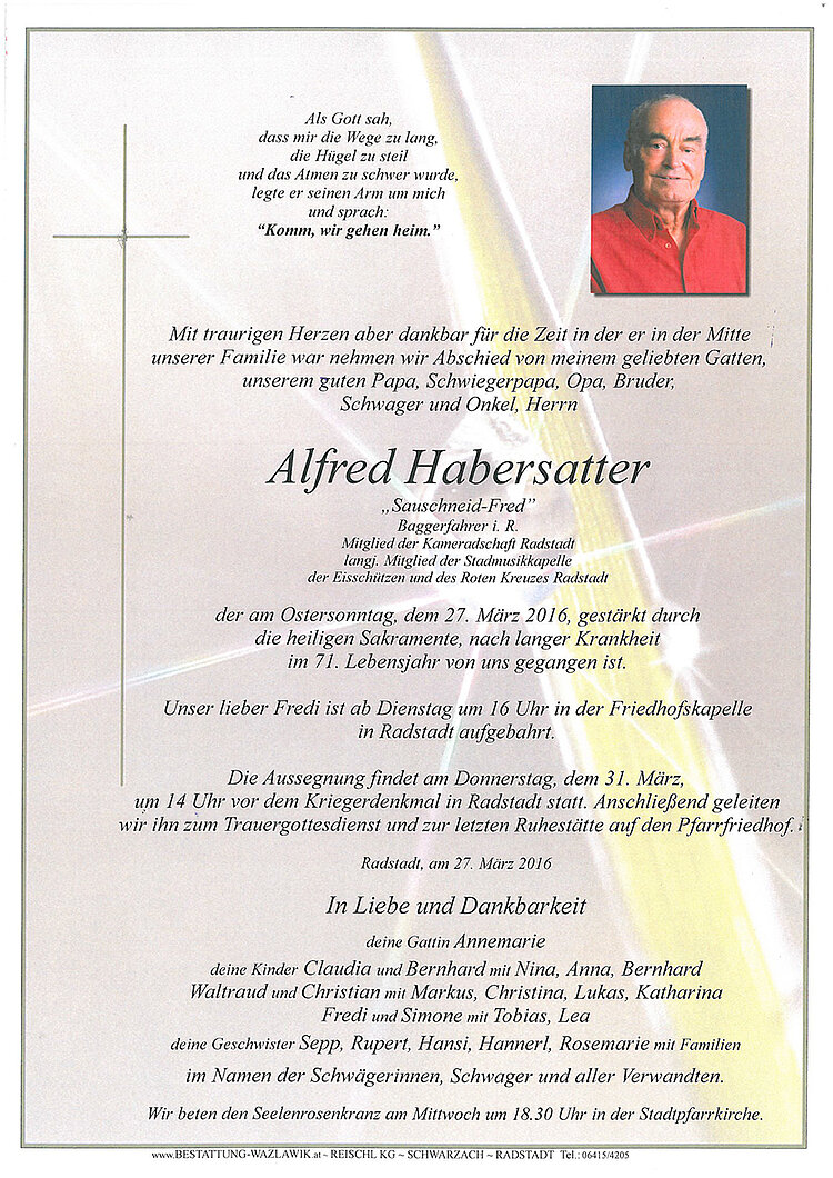 Parte von Alfred Habersatter † 27.03.2016
