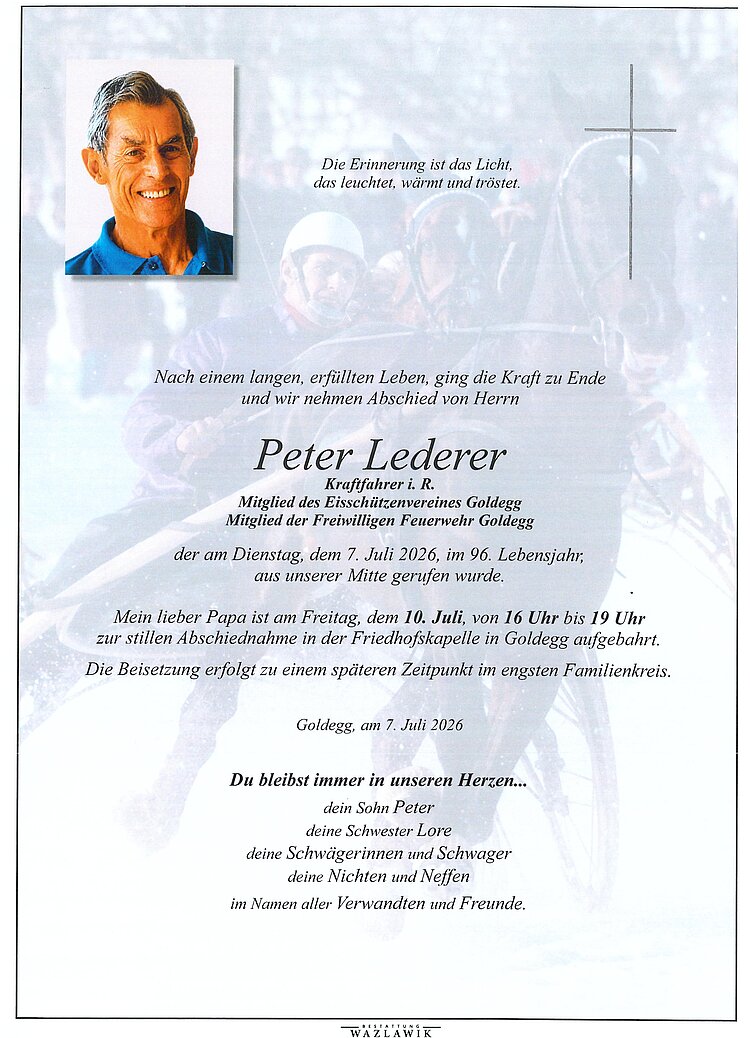 Parte von Peter Lederer † 07.07.2026