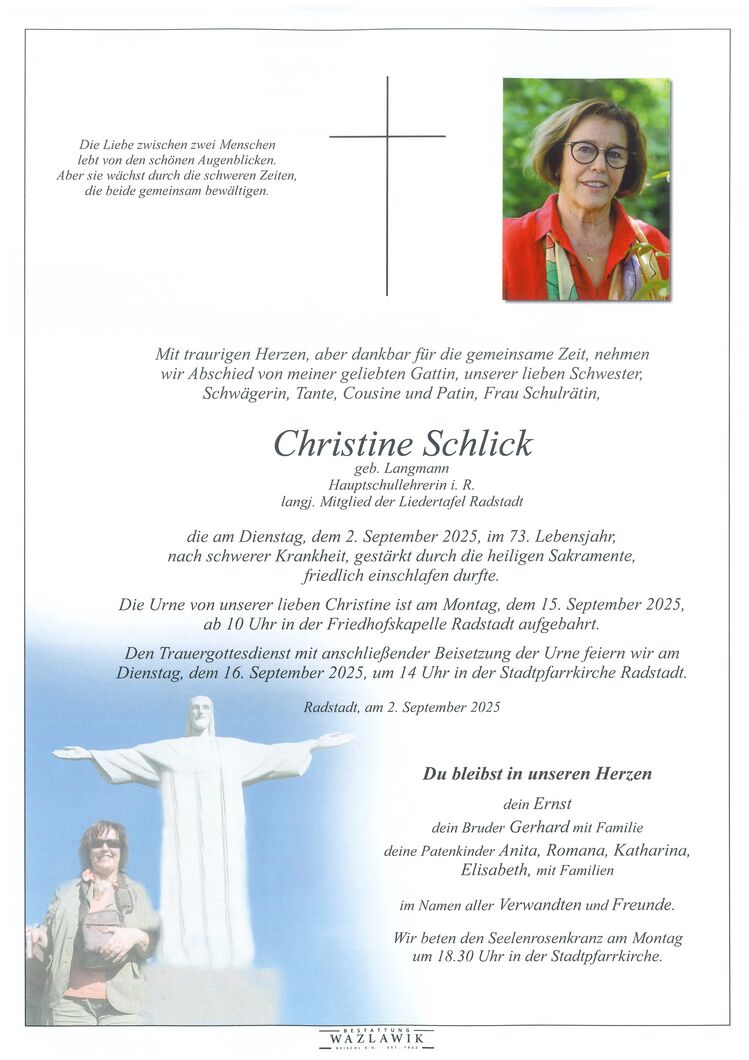 Parte von Christine Schlick † 02.09.2025