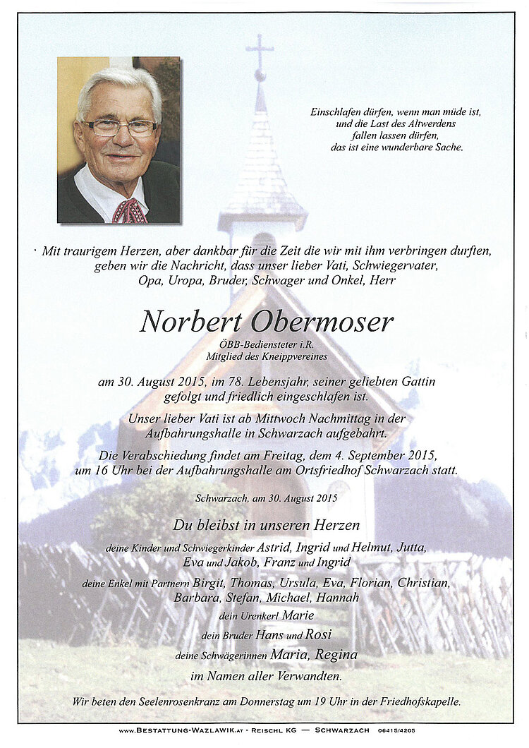 Parte von Norbert Obermoser † 30.08.2015