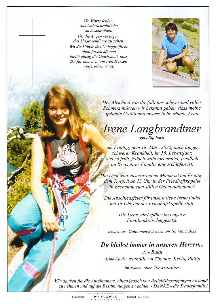 Parte von Irene Langbrandtner † 18.03.2022