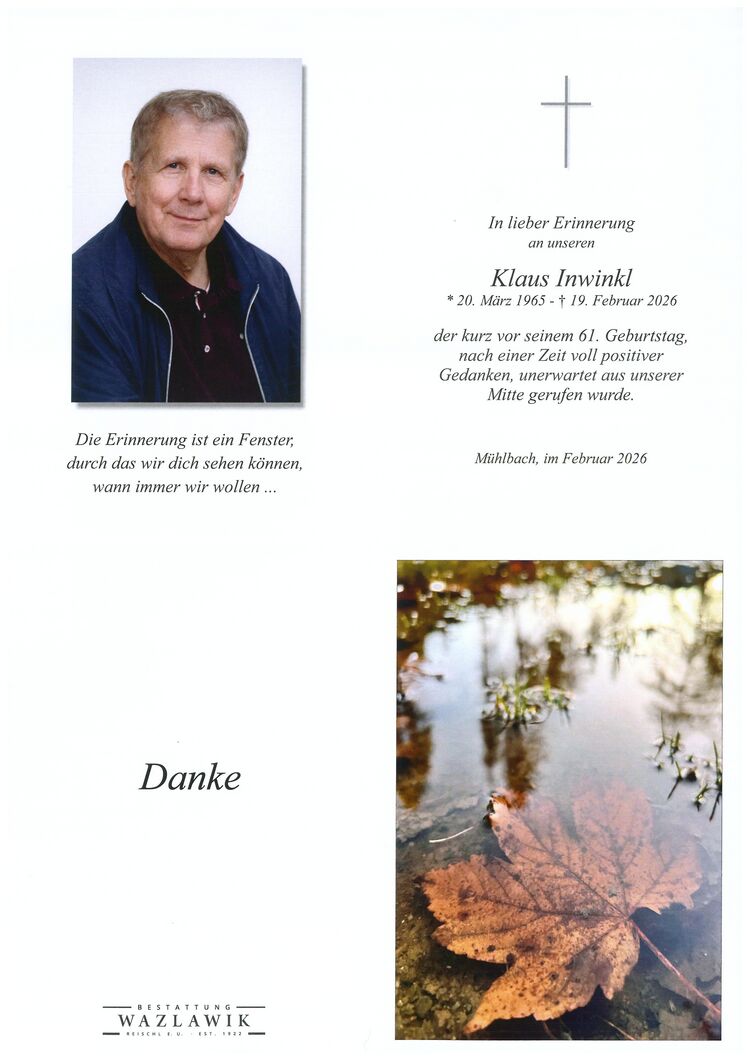 Parte von Klaus Inwinkl † 19.02.2026