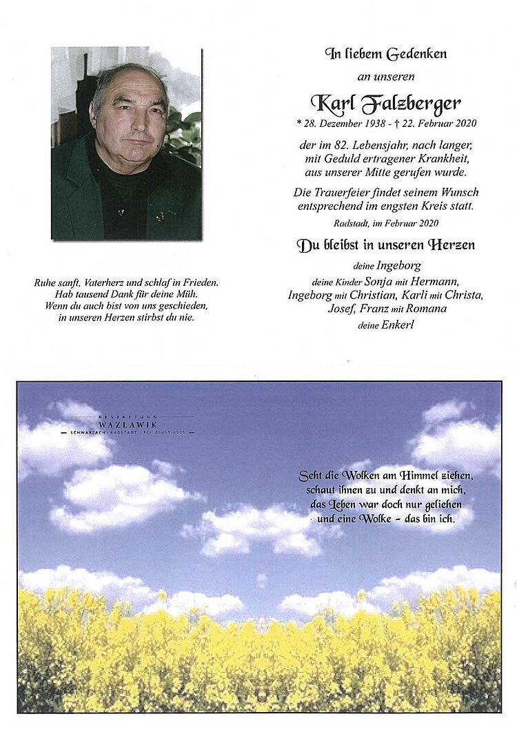 Parte von Karl Falzberger † 22.02.2020