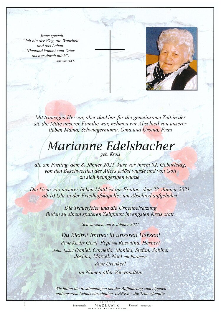 Parte von Marianne Edelsbacher † 08.01.2021