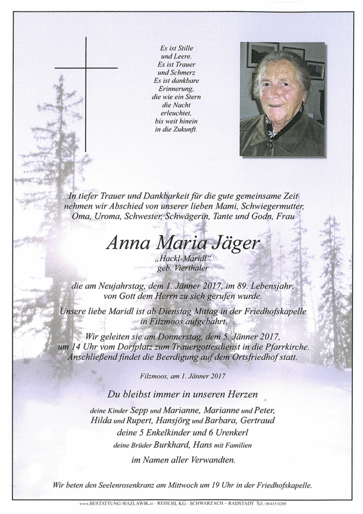 Parte von Anna Maria Jäger † 01.01.2017