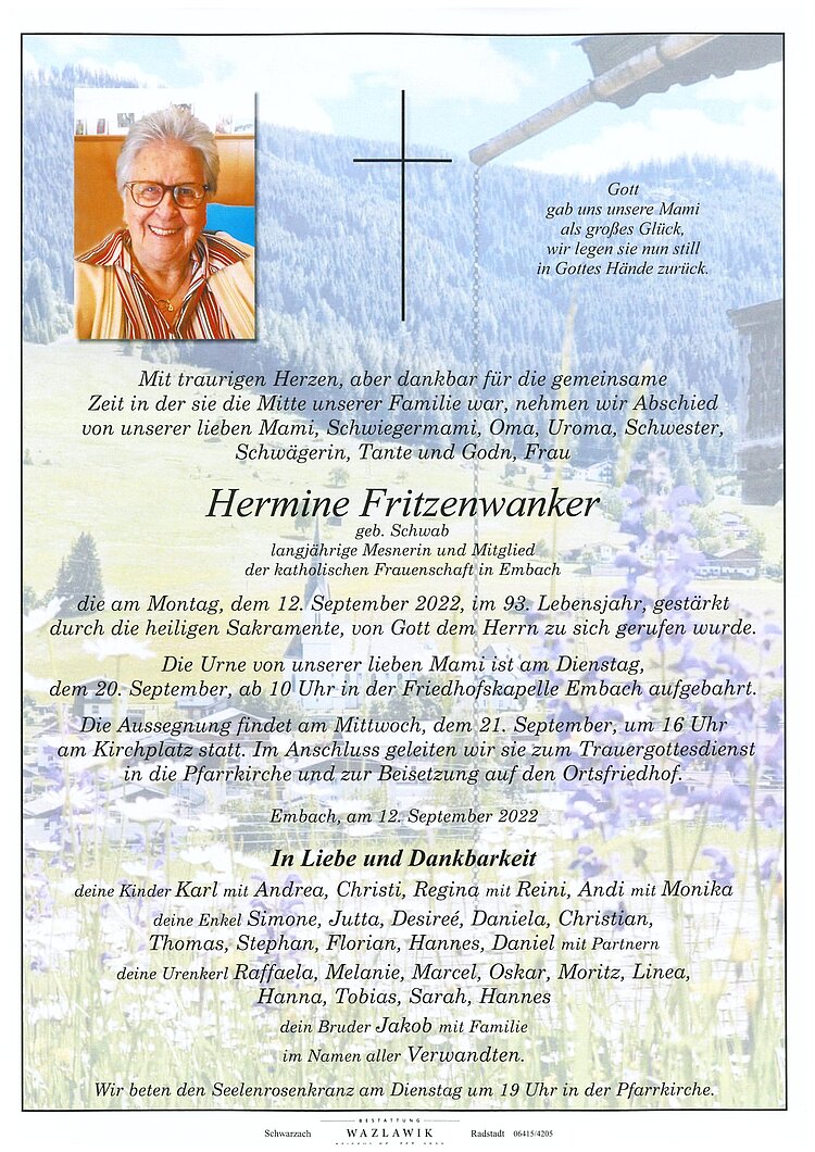 Parte von Hermine Fritzenwanker † 12.09.2022
