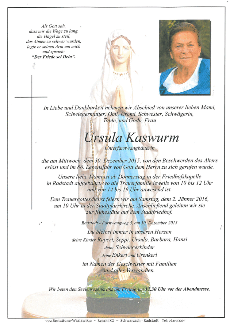 Parte von Ursula Kaswurm † 30.12.2015