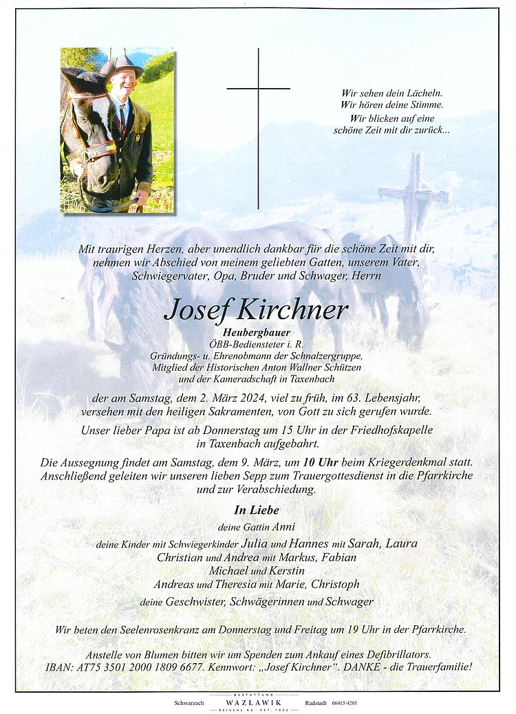Parte von Josef Kirchner † 02.03.2024