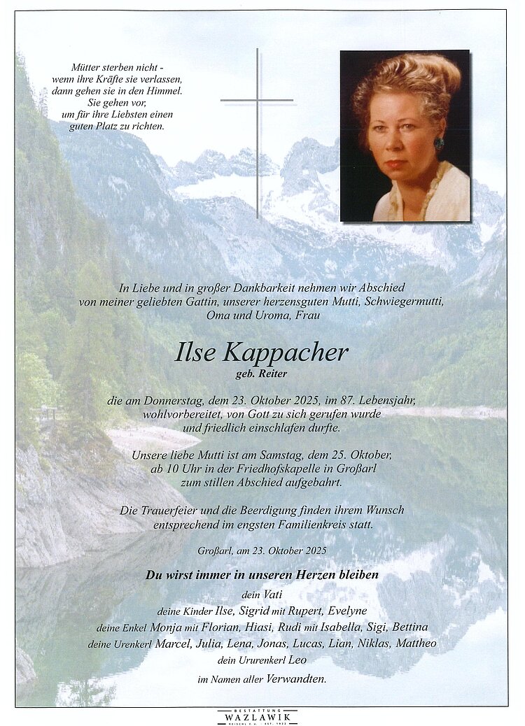 Parte von Ilse Kappacher † 23.10.2025