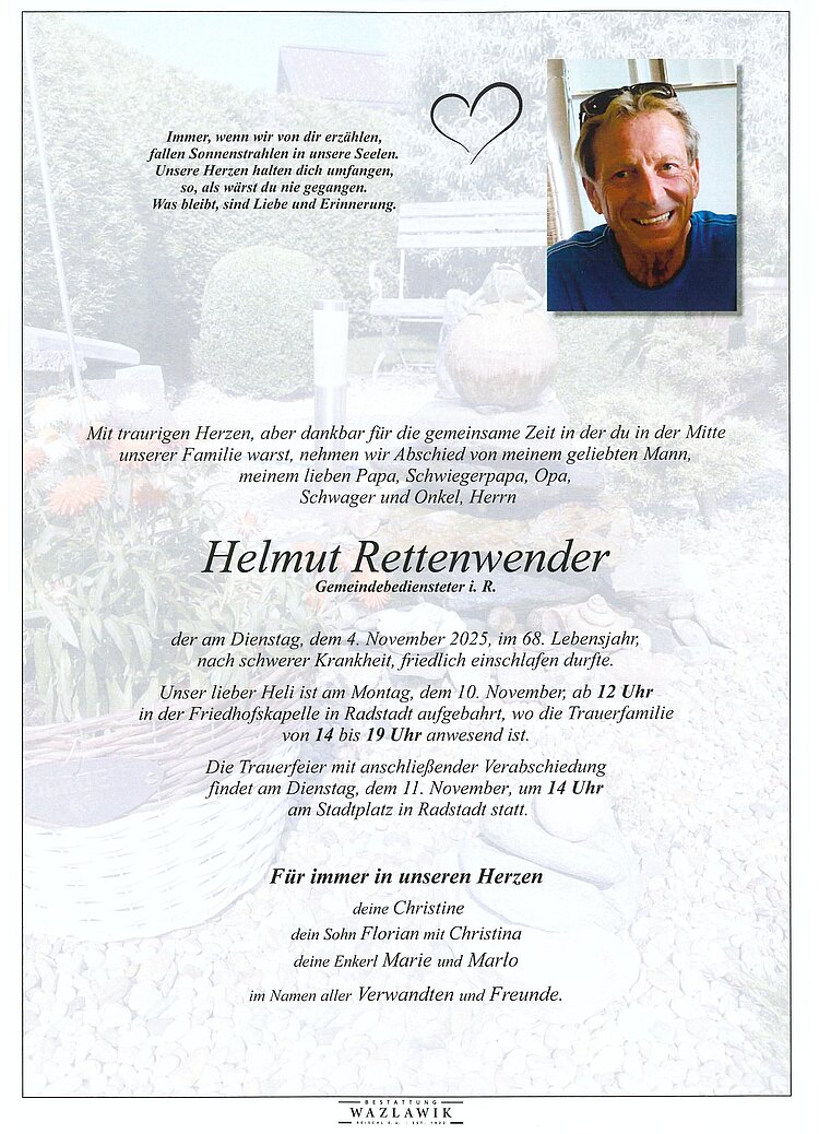 Parte von Helmut Rettenwender † 04.11.2025