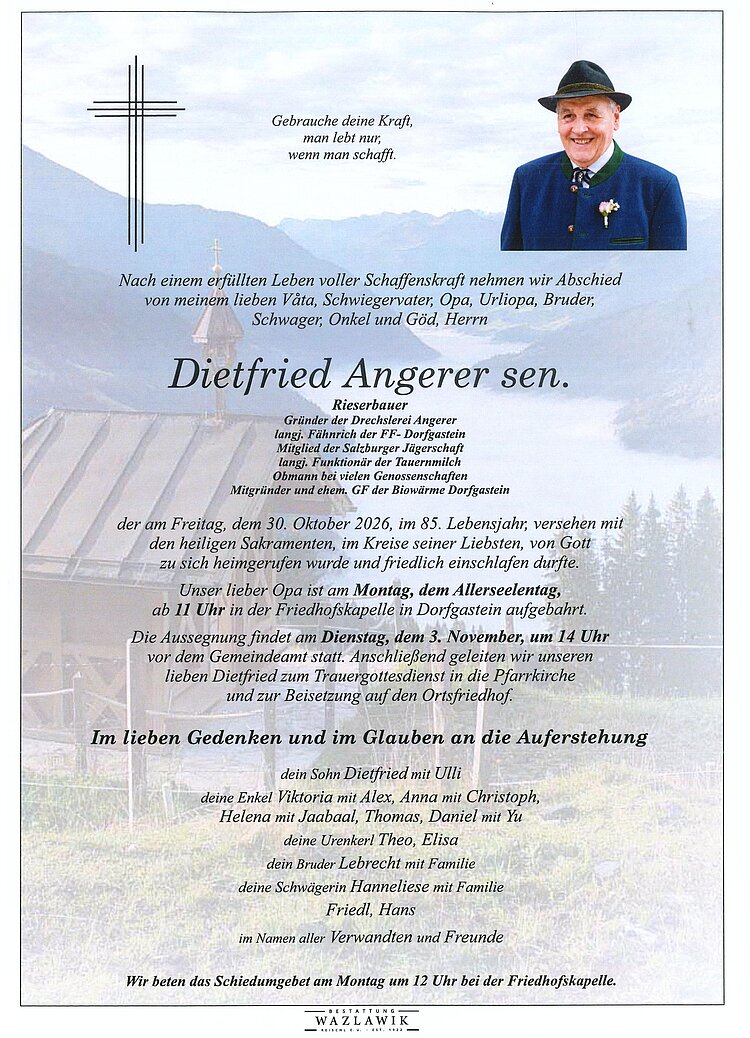Parte von Dietfried Angerer † 30.10.2026