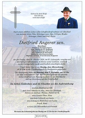 Parte von Dietfried Angerer † 30.10.2026 aus Dorfgastein