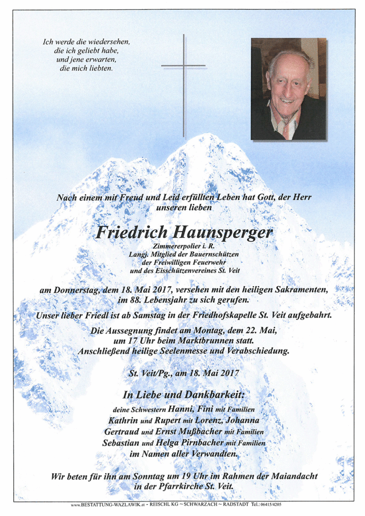 Parte von Friedrich Haunsperger † 18.05.2017
