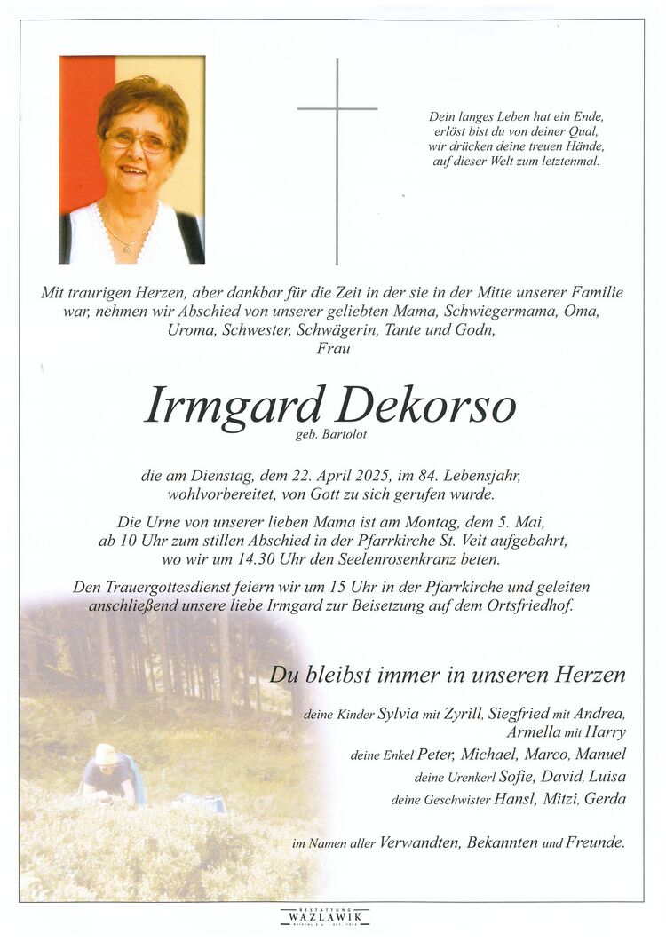 Parte von Irmgard Dekorso † 22.04.2025