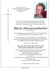 Parte von Maria Schwarzenbacher † 25.01.2026 aus Kleinarl