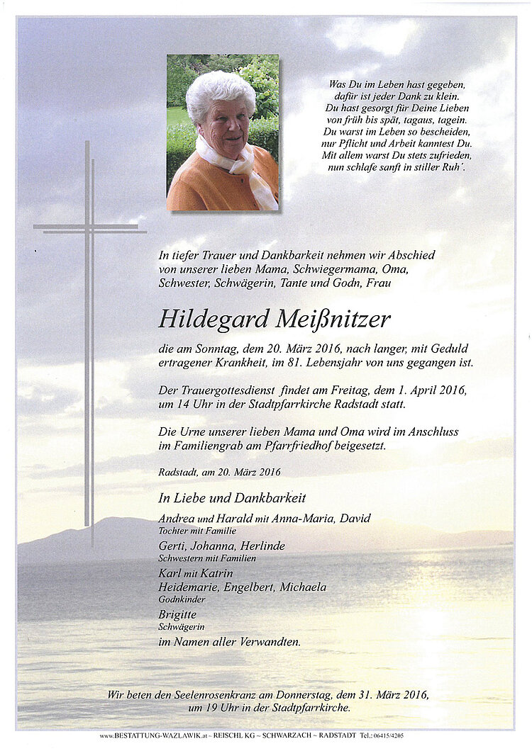 Parte von Hildegard Meißnitzer † 20.03.2016