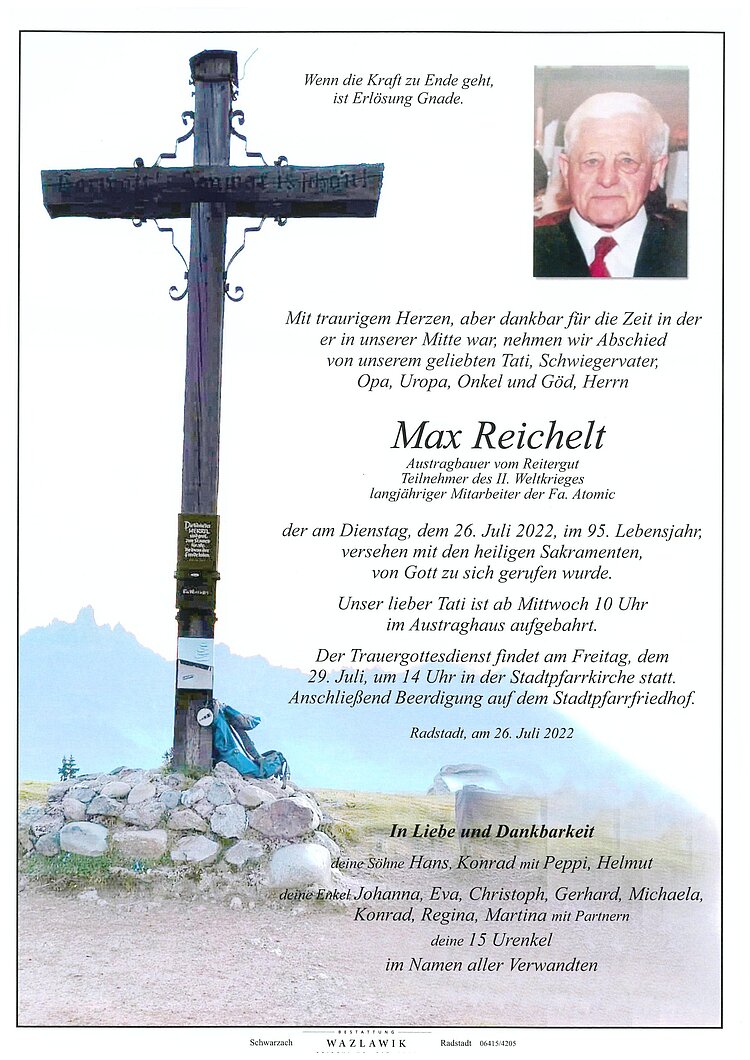 Parte von Max Reichelt † 26.07.2022