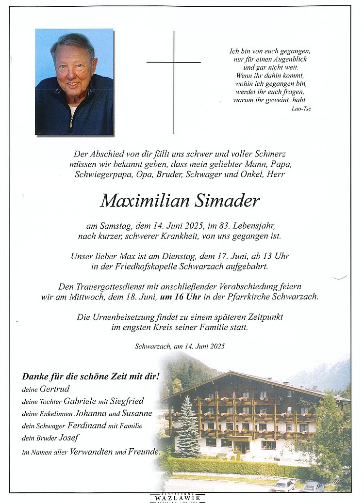 Parte von Maximilian Simader † 14.06.2025