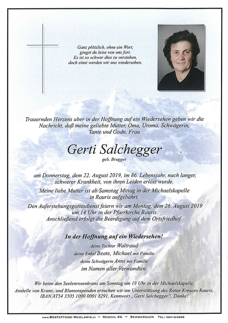 Parte von Gerti Salchegger † 22.08.2019