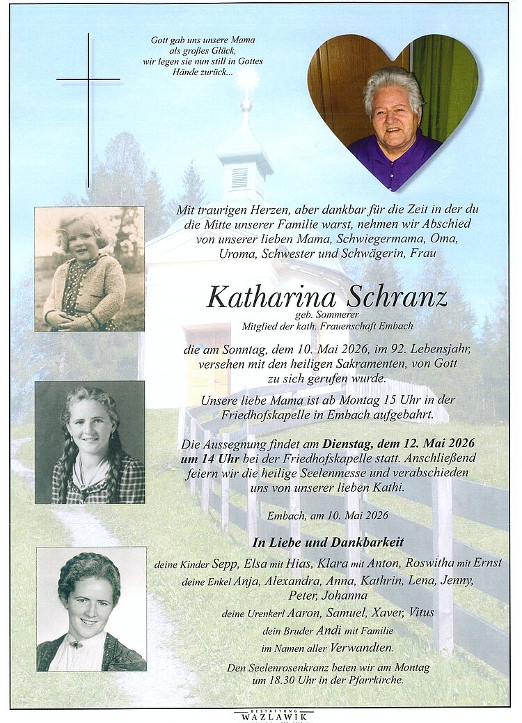 Parte von Katharina Schranz † 10.05.2026