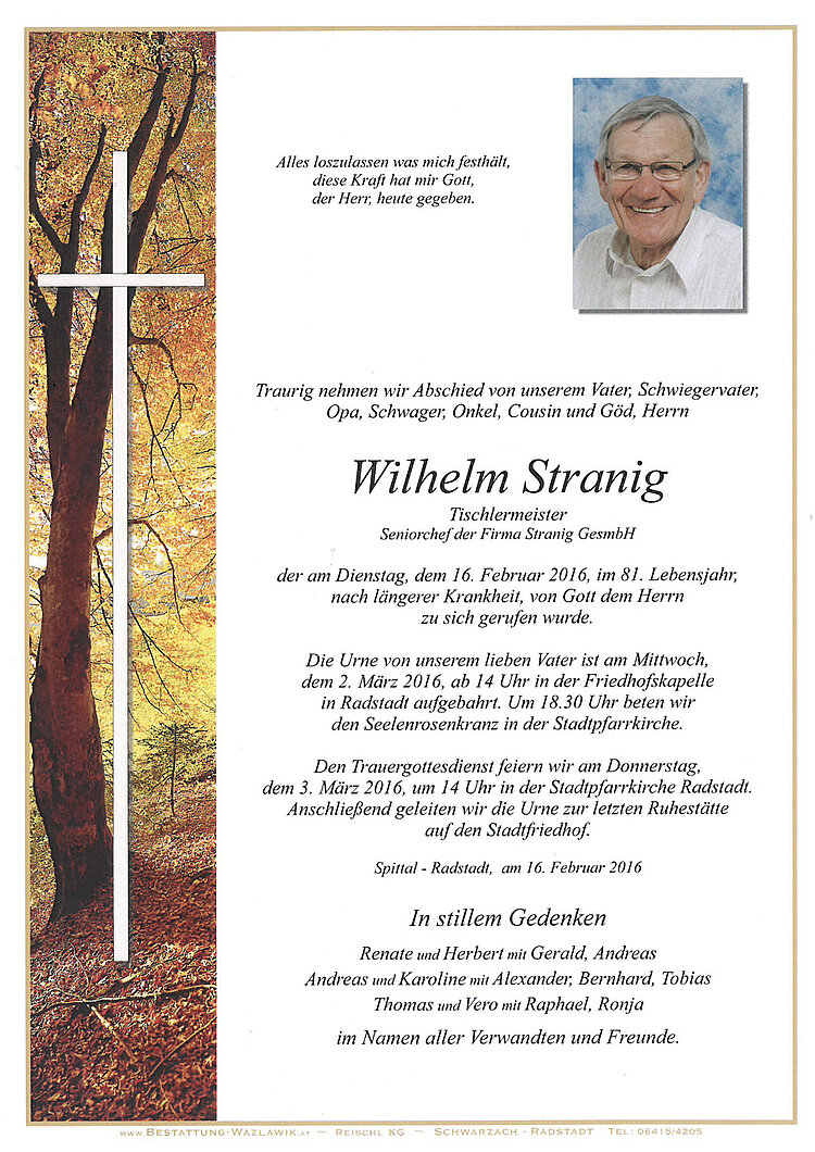 Parte von Wilhelm Stranig † 16.02.2016