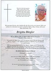Parte von Brigitta Bürgler † 11.08.2025 aus Mühlbach a. Hkg