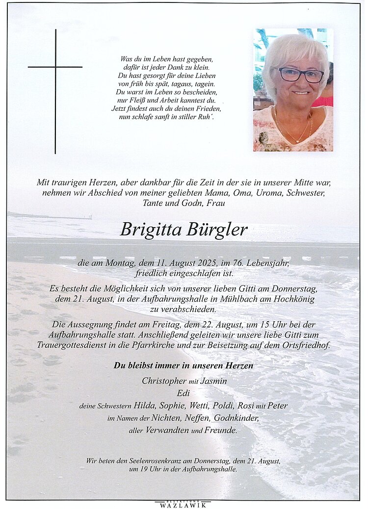 Parte von Brigitta Bürgler † 11.08.2025