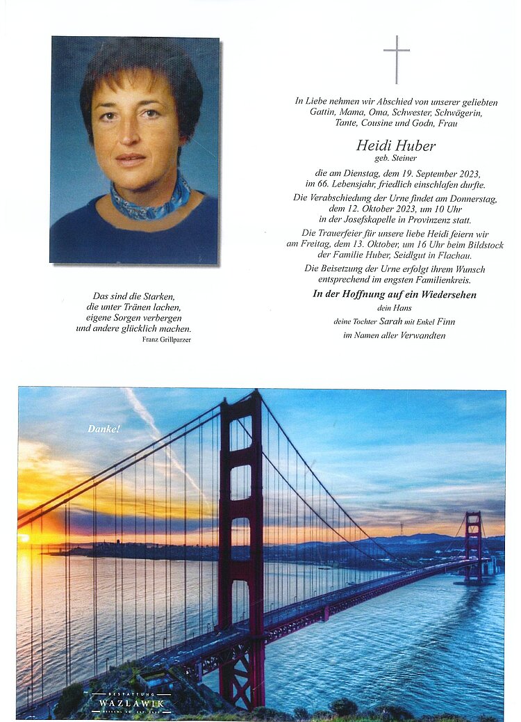 Parte von Heidi Huber † 19.09.2023