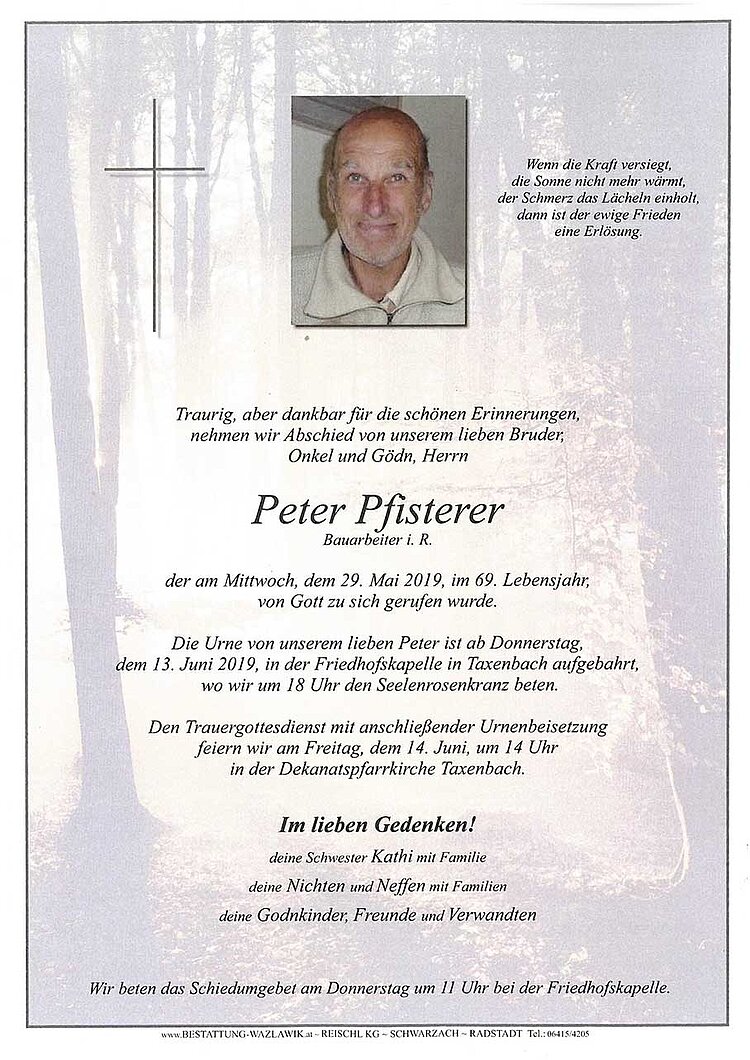 Parte von Peter Pfisterer † 29.05.2019