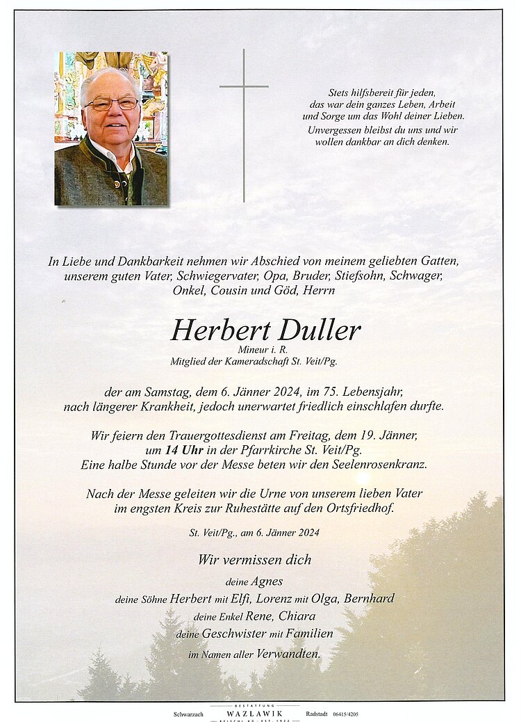 Parte von Herbert Duller † 06.01.2024