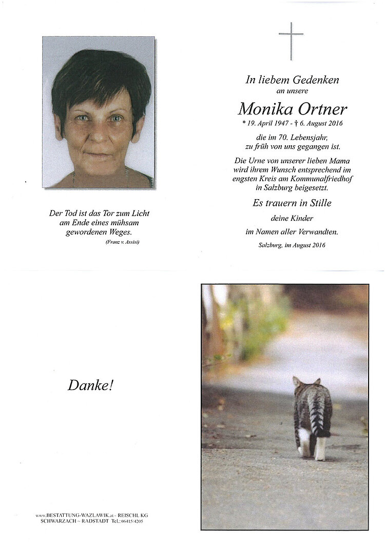 Parte von Monika Ortner † 06.08.2016