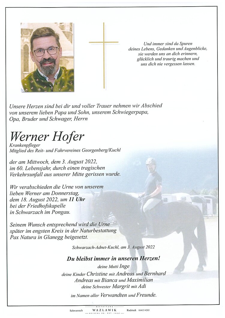 Parte von Werner Hofer † 03.08.2022