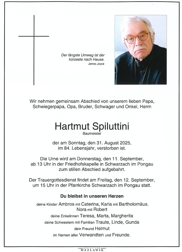 Parte von Hartmut Spiluttini † 31.08.2025