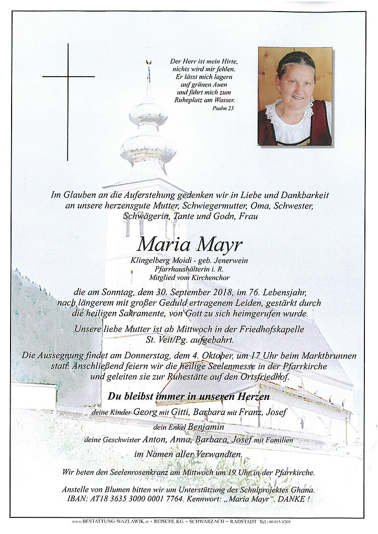 Parte von Maria Mayr † 30.09.2018