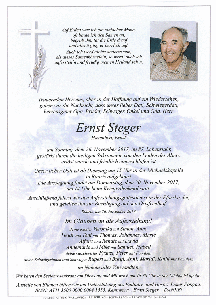 Parte von Ernst Steger † 26.11.2017