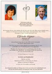 Parte von Elfriede Aigner † 11.06.2026 aus St. Veit im Pongau