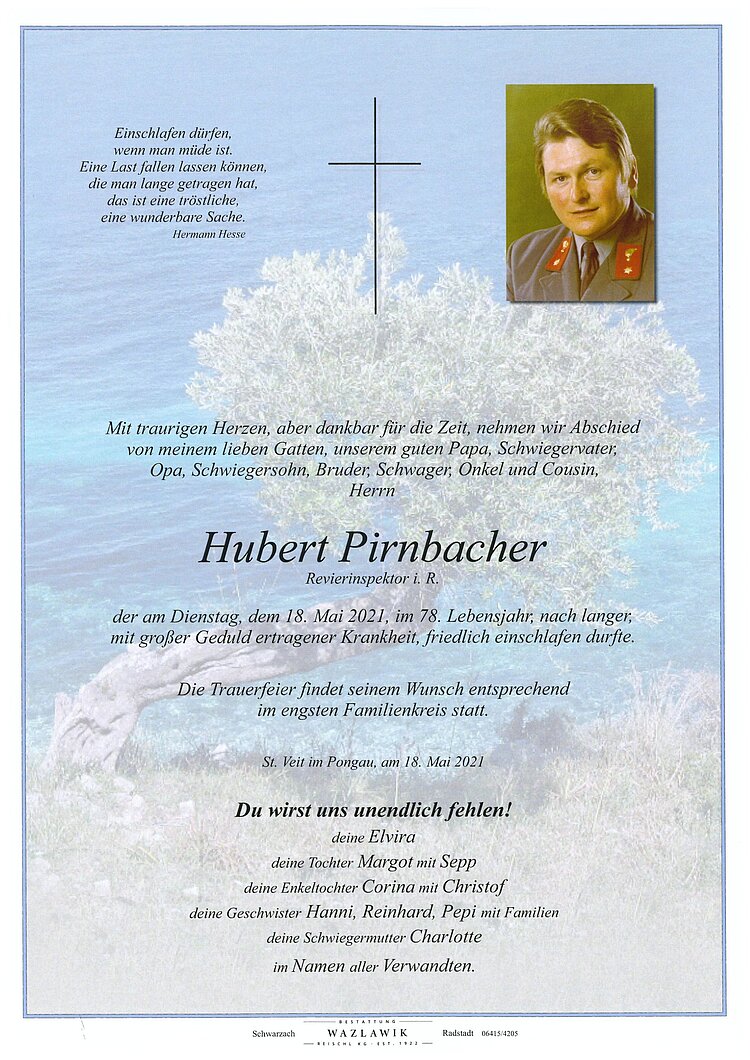 Parte von Hubert Pirnbacher † 18.05.2021