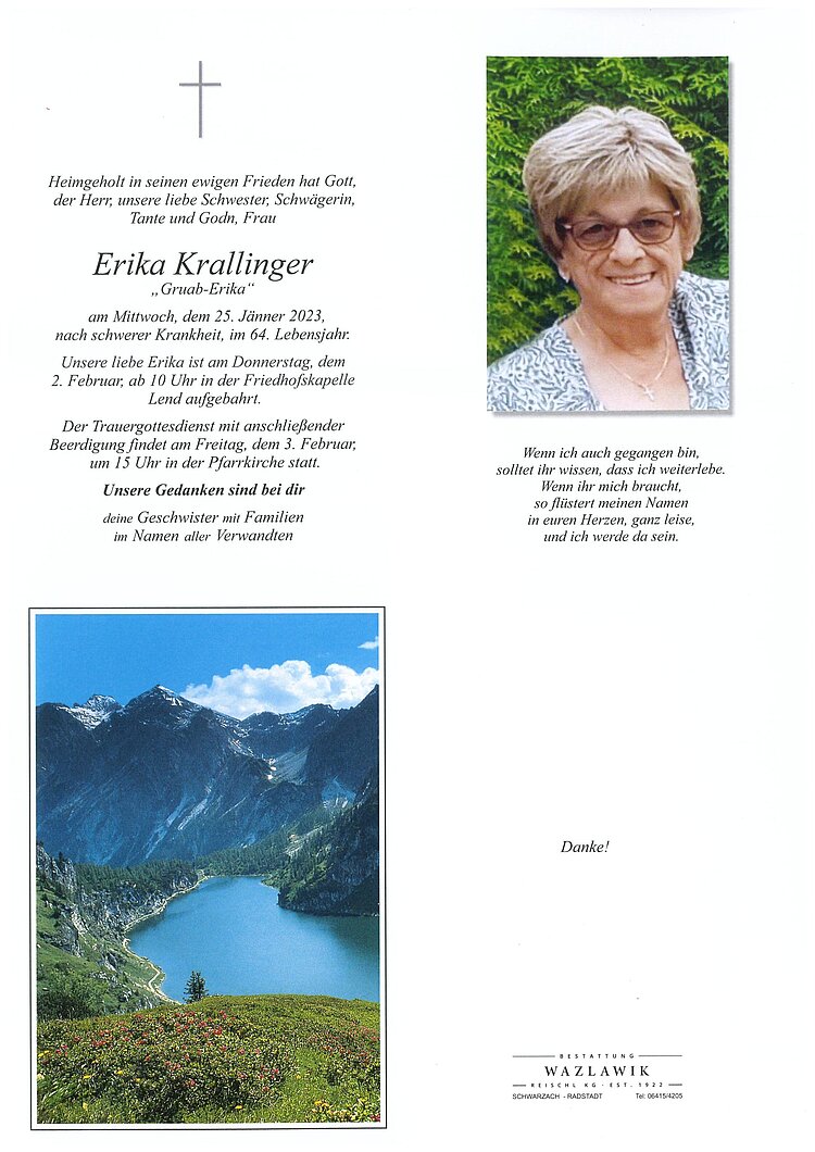 Parte von Erika Krallinger † 25.01.2023