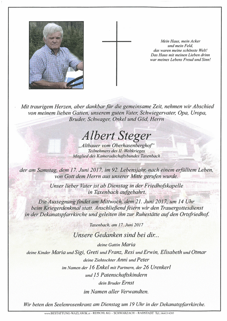 Parte von Albert Steger † 17.06.2017
