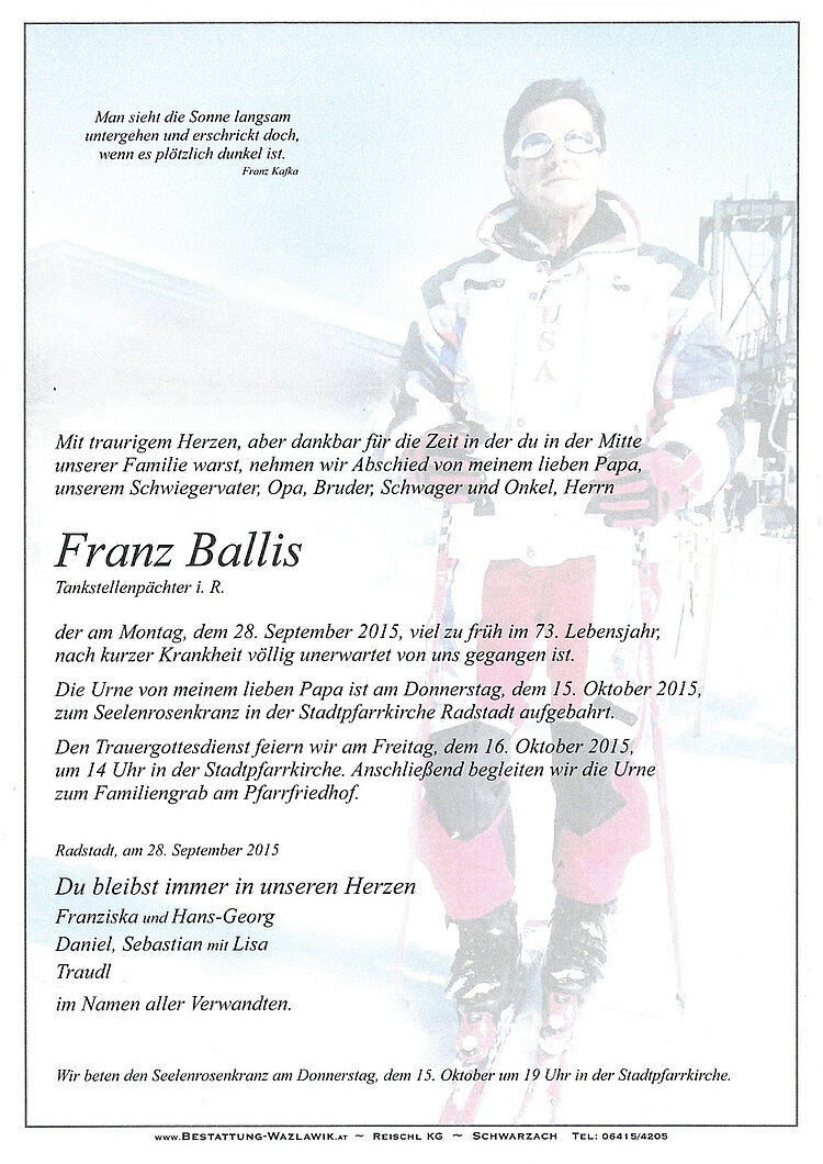 Parte von Franz Ballis † 28.09.2015