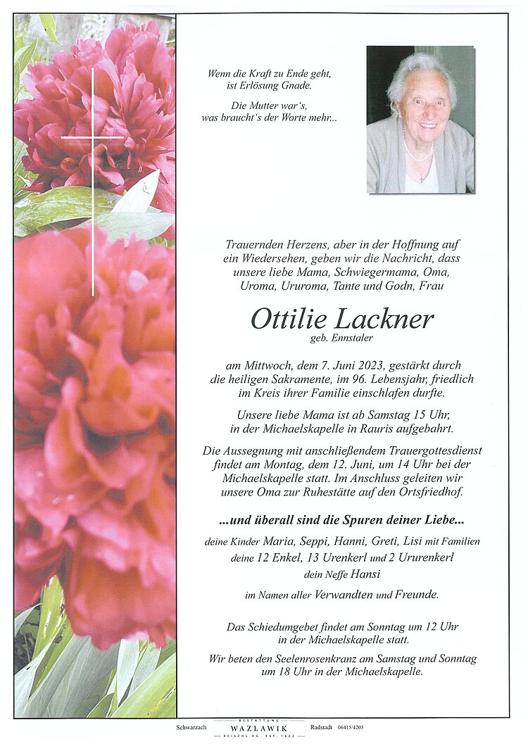 Parte von Ottilie Lackner † 07.06.2023