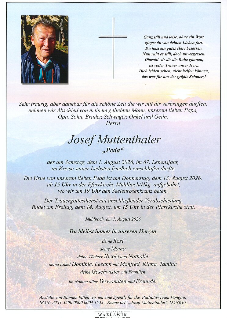 Parte von Josef Muttenthaler † 01.08.2026