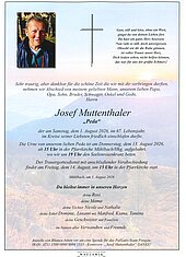 Parte von Josef Muttenthaler † 01.08.2026 aus Mühlbach a. Hkg