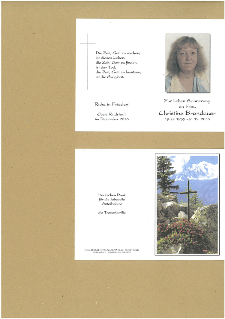 Parte von Christine Brandauer † 09.12.2016