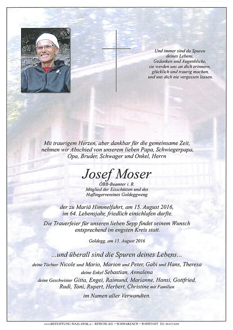 Parte von Josef Moser † 15.08.2016