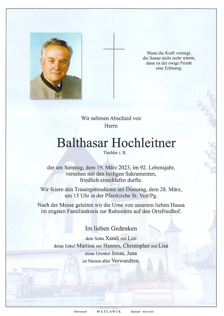 Parte von Balthasar Hochleitner † 19.03.2023